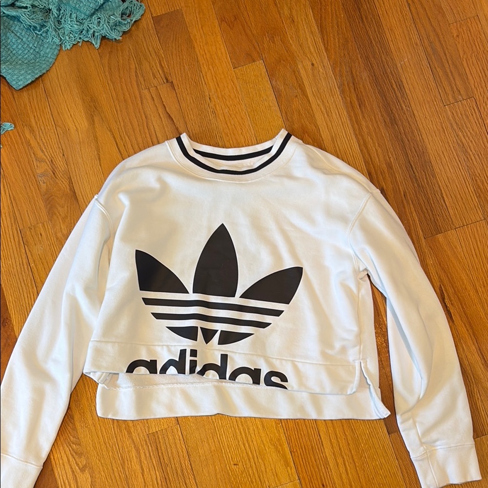 Adidas White and Black Crew Neck Sweater